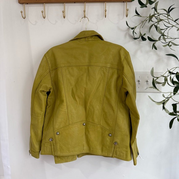Free People We The Free Jealousy Leather Moto Jacket Green Canary - Picture 5 of 5